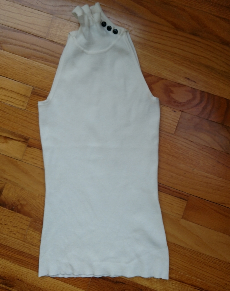 White House Black Market Cream Mock Neck Sleeveless Shell with Button Accents
